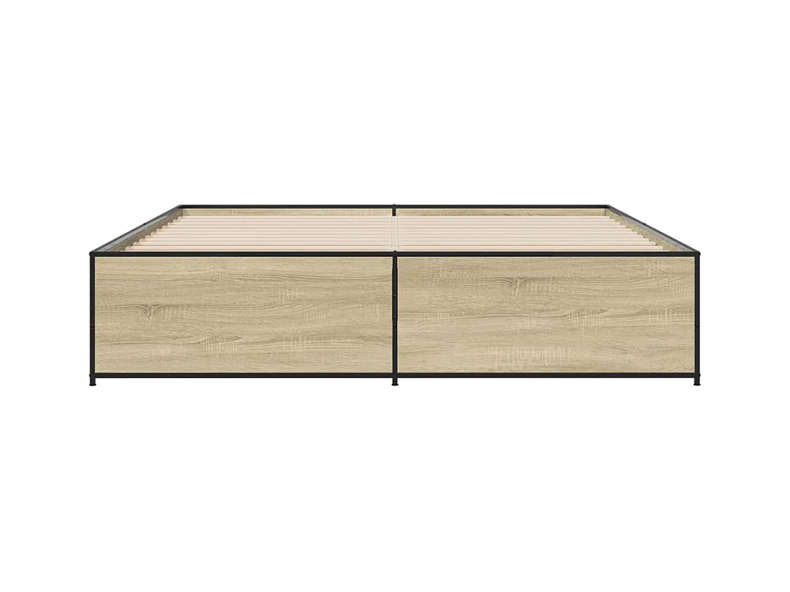 Estructura cama madera ingeniería metal roble Sonoma 200x200 cm