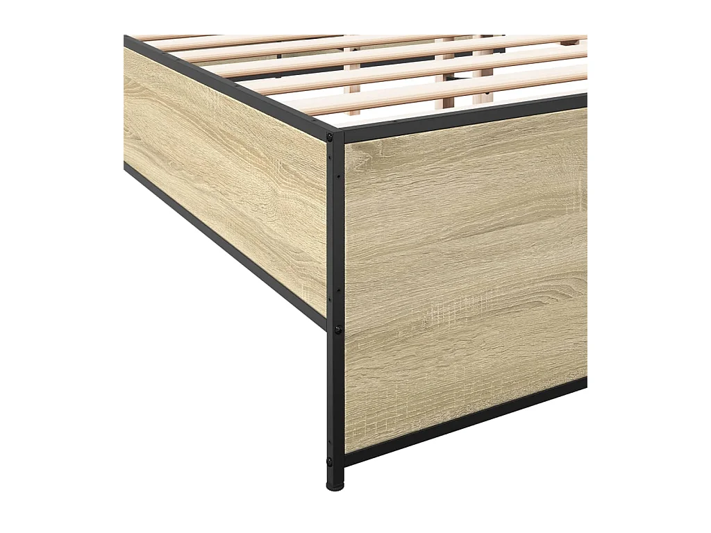 Estructura cama madera ingeniería metal roble Sonoma 200x200 cm