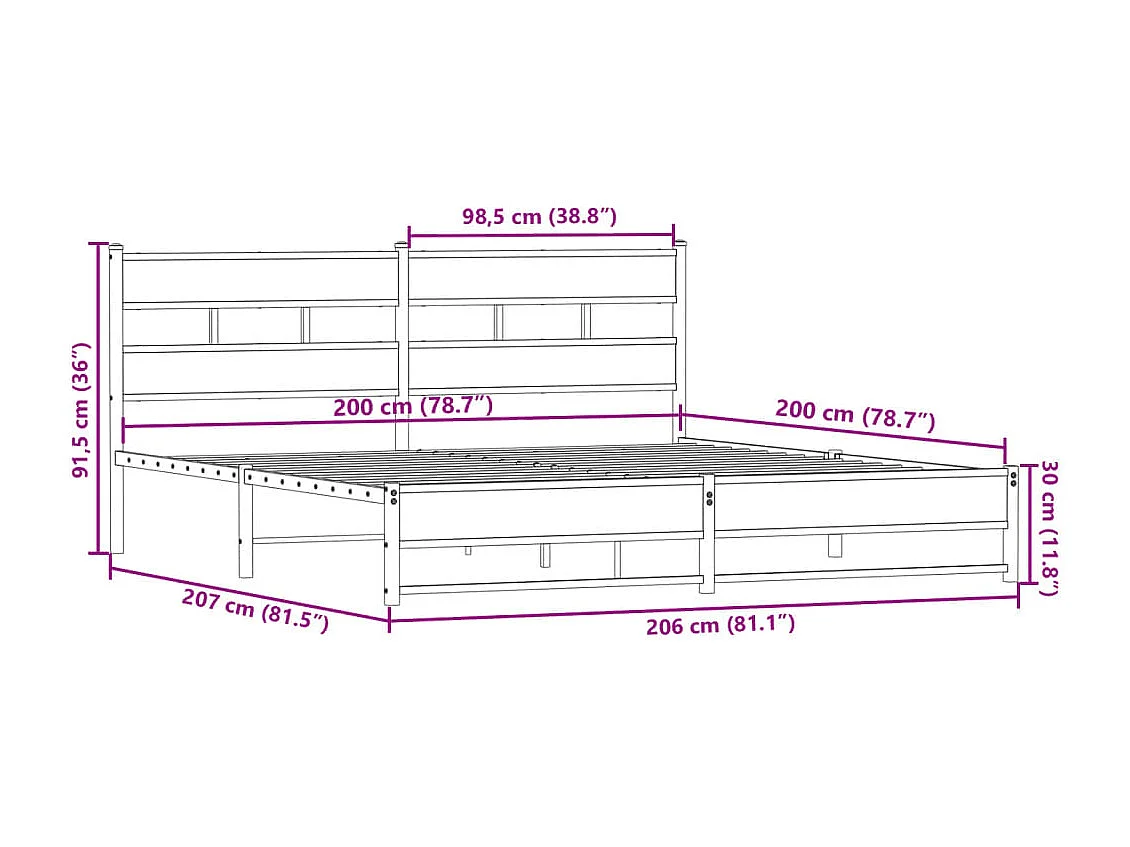 Metallbett ohne Matratze Räuchereiche 200x200 cm