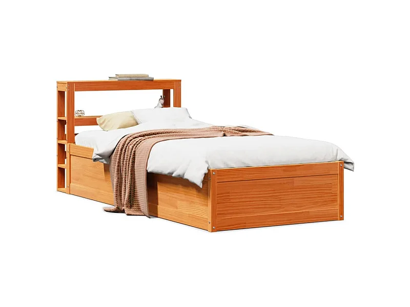 Estrutura cama c/ cabeceira 75x190 cm pinho maciço castanho-mel