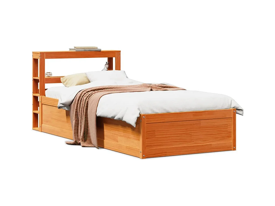 Estrutura cama c/ cabeceira 75x190 cm pinho maciço castanho-mel