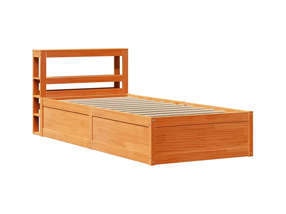 Estrutura cama c/ cabeceira 75x190 cm pinho maciço castanho-mel