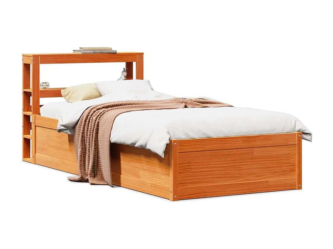 Cadre de lit avec tête de lit cire marron 75x190 cm bois de pin