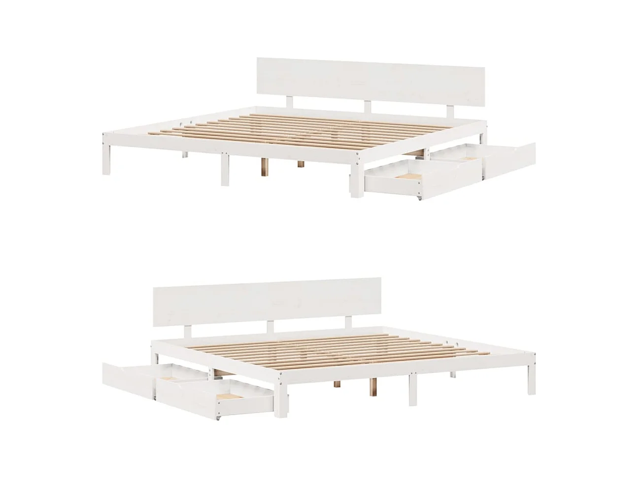 Cadre de lit avec tiroirs sans matelas blanc 200x200 cm