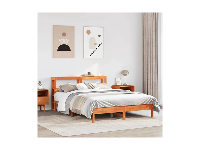 Cama sin colchón madera maciza de pino marrón cera 140x200 cm