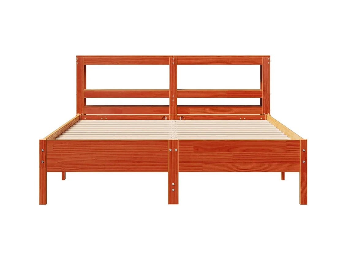 Cama sin colchón madera maciza de pino marrón cera 140x200 cm