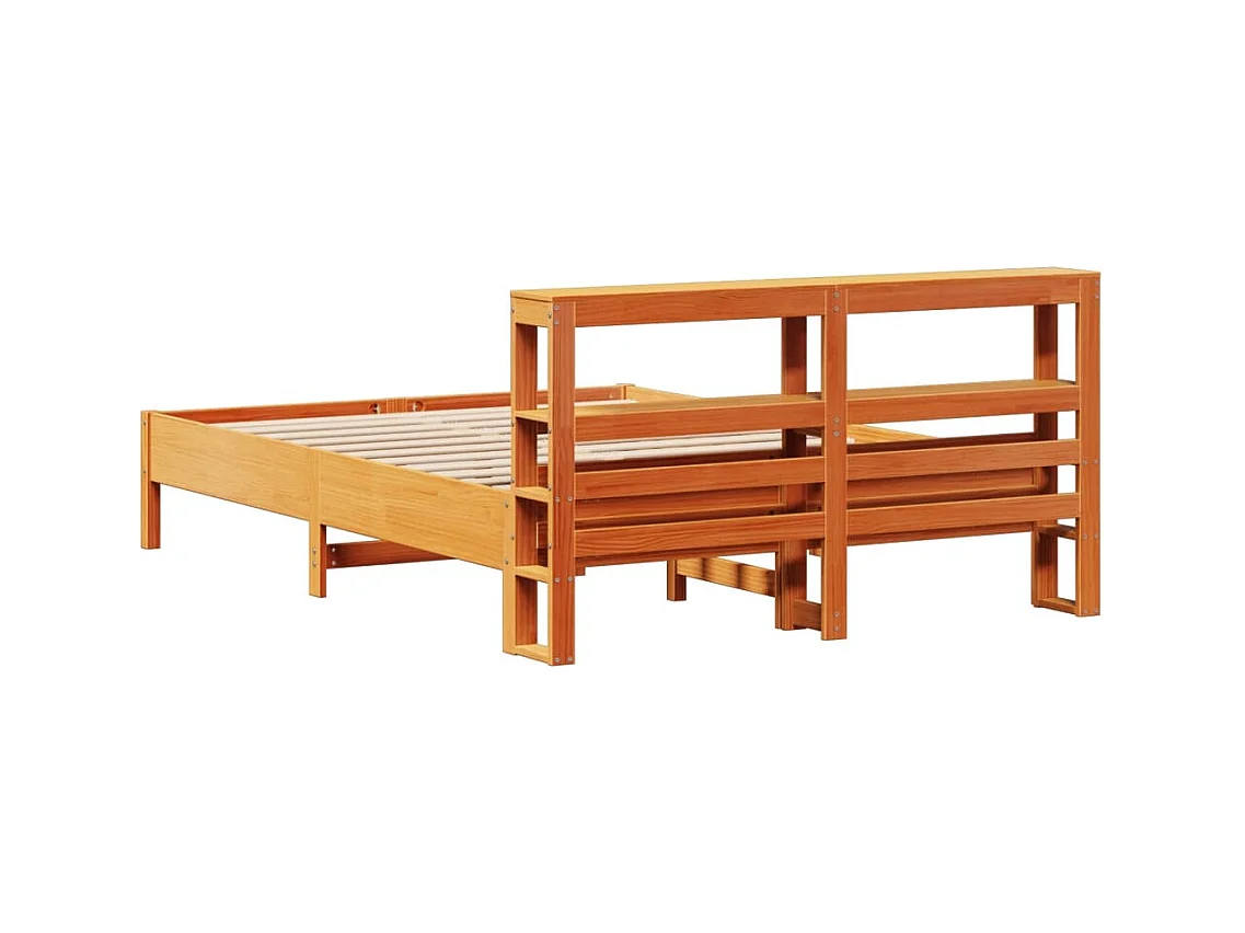 Cama sin colchón madera maciza de pino marrón cera 140x200 cm
