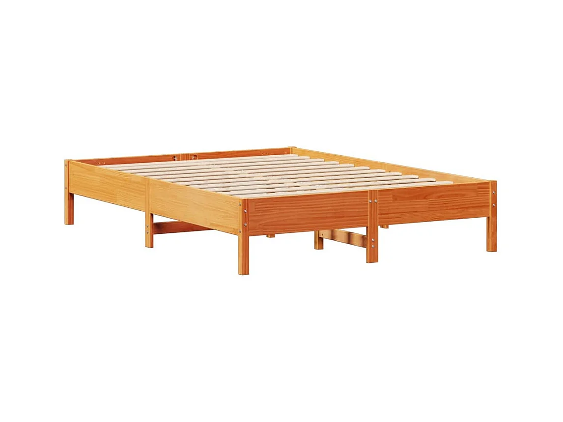 Cama sin colchón madera maciza de pino marrón cera 140x200 cm