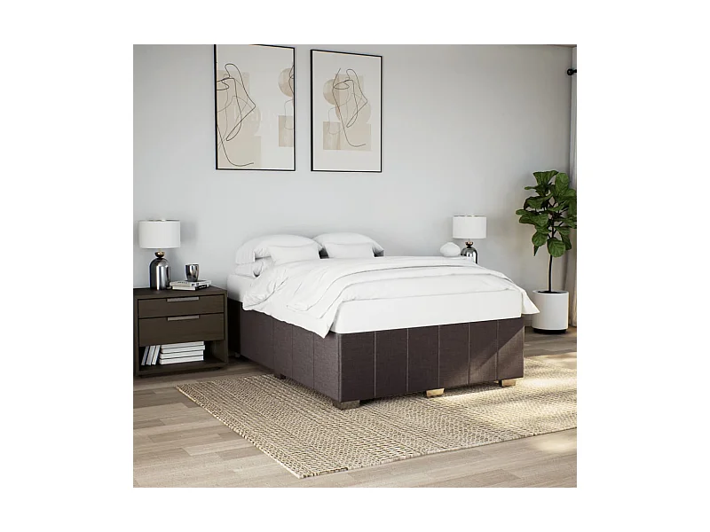 Estrutura de cama sem colchão 140x190 cm tecido castanho-escuro