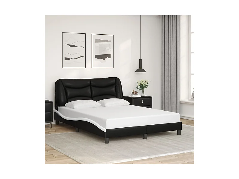 Cadre de lit sans matelas noir et blanc 140x200 cm similicuir