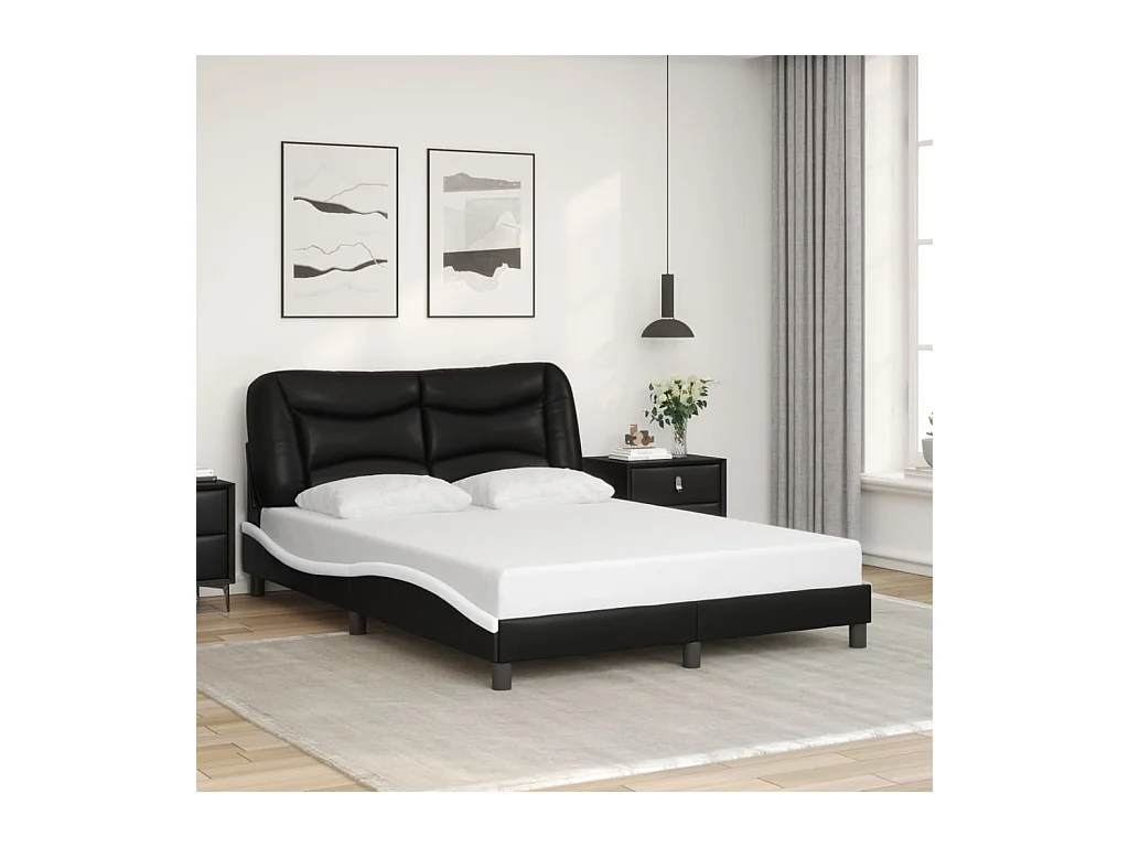 Cadre de lit sans matelas noir et blanc 140x200 cm similicuir