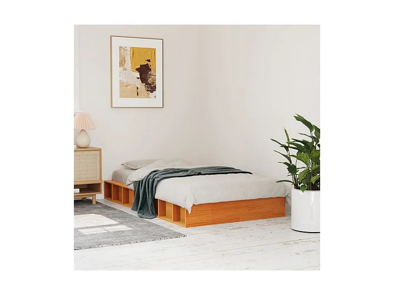 Cadre de lit sans matelas cire marron 100x200cm bois pin massif