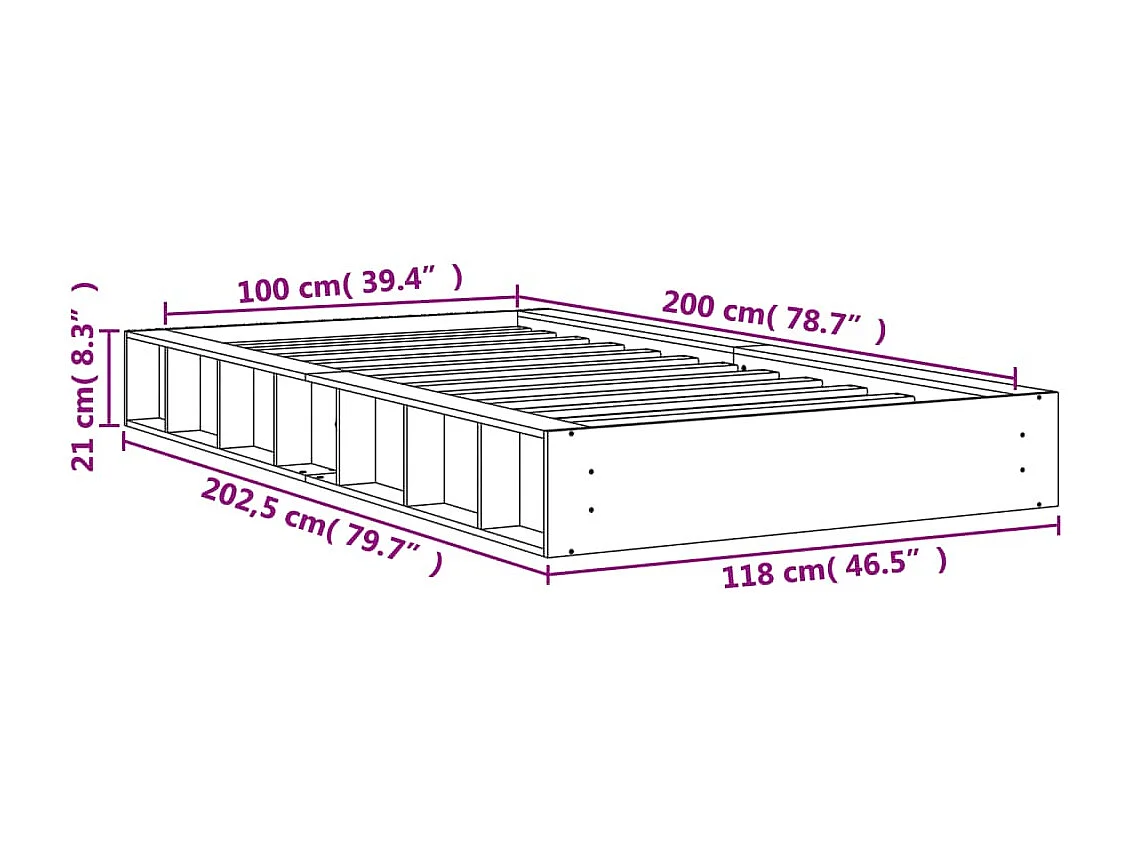 Cadre de lit sans matelas cire marron 100x200cm bois pin massif