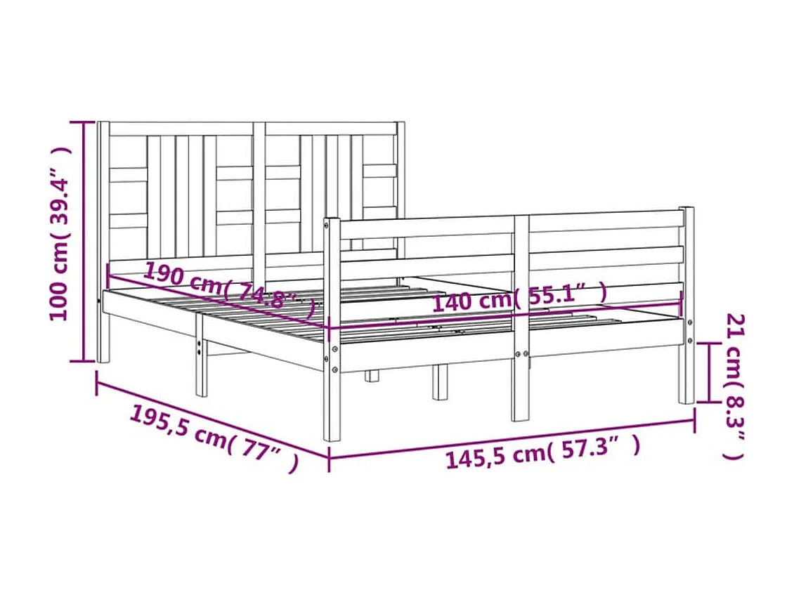 Cadre de lit sans matelas cire marron 100x200cm bois pin massif