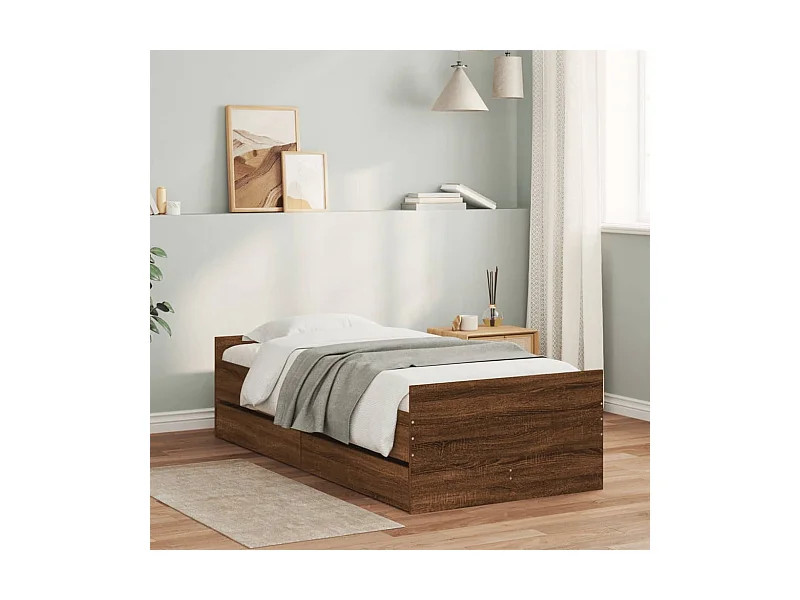 Cadre de lit avec tiroirs sans matelas chêne marron 100x200 cm