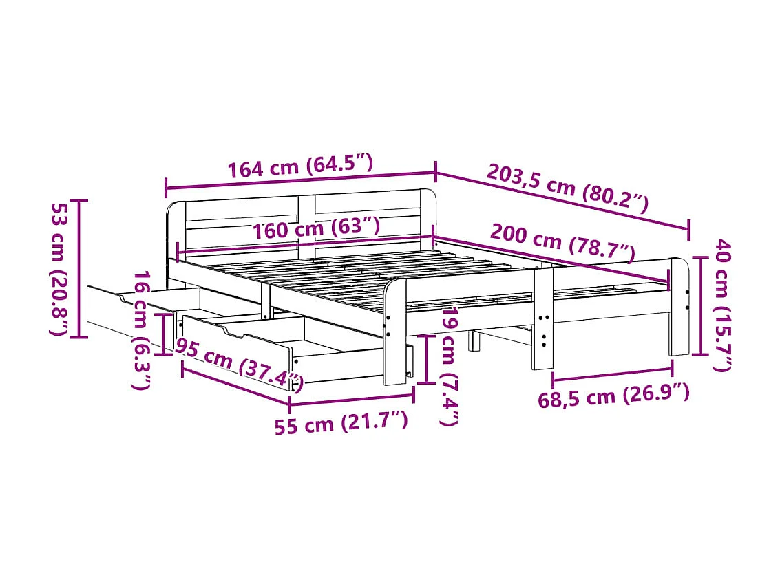 Cadre de lit sans matelas cire marron 70x140 cm bois pin massif