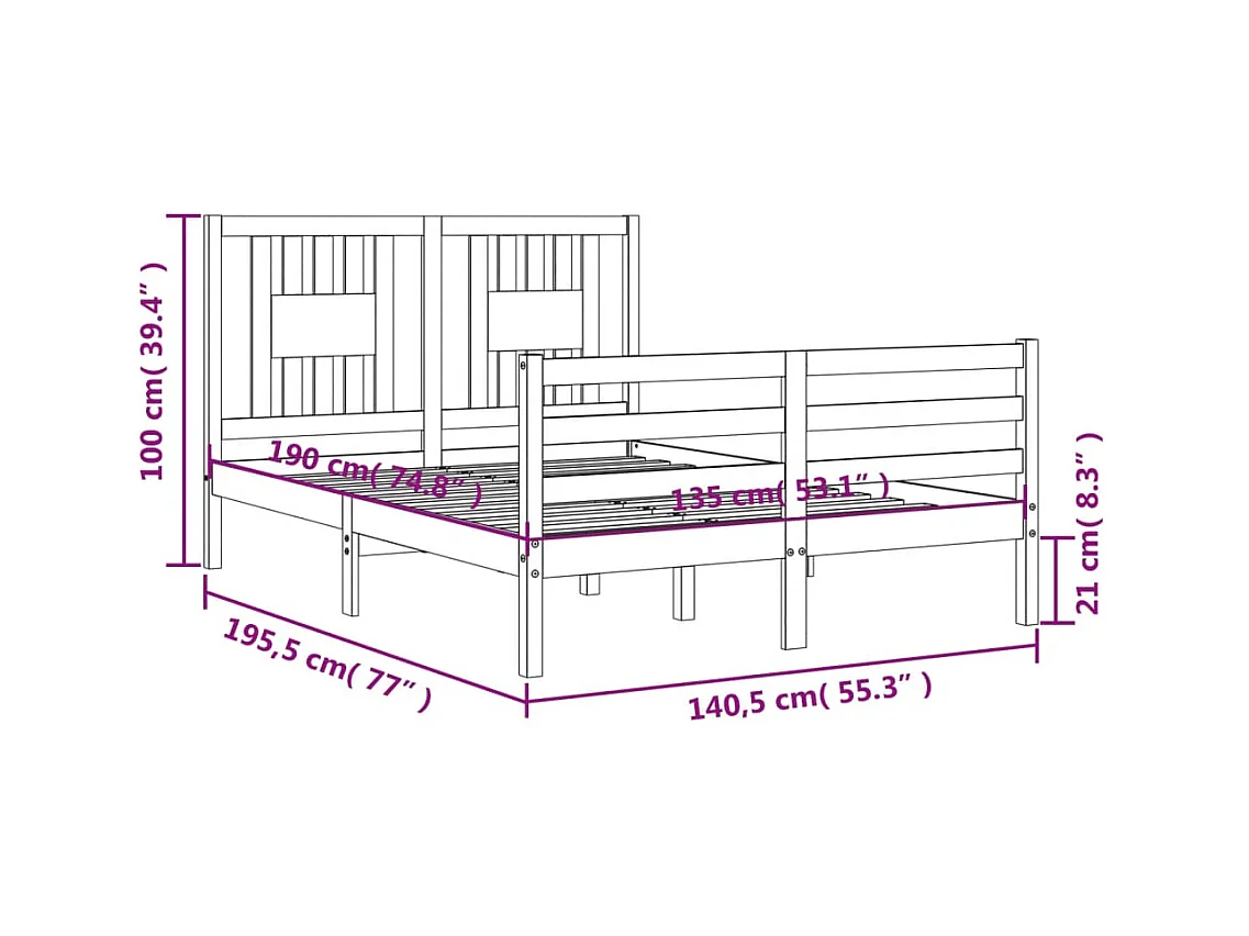 Letto senza Materasso 90x190 cm in Legno Massello di Pino
