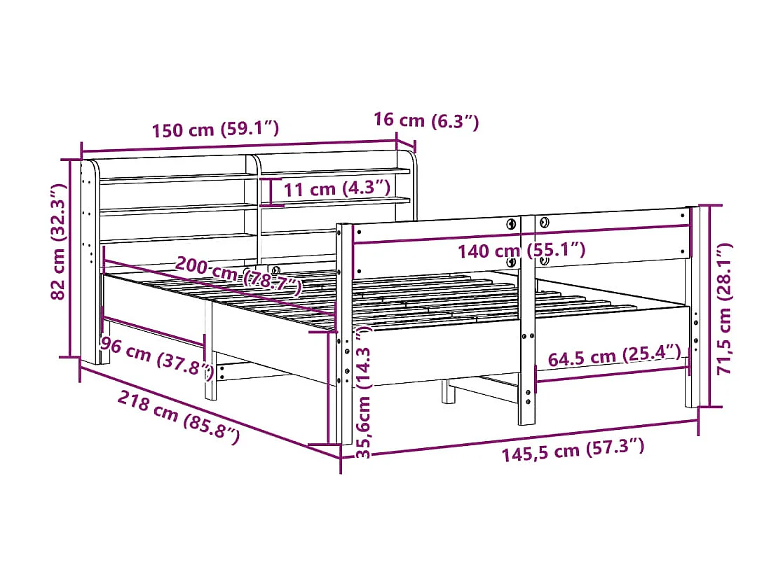 Cadre de lit sans matelas blanc 120x200 cm bois de pin massif