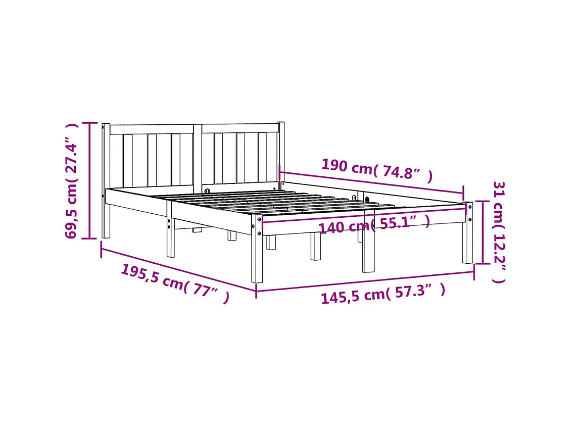 Letto senza Materasso Marrone Cera 140x190 cm in Legno di Pino