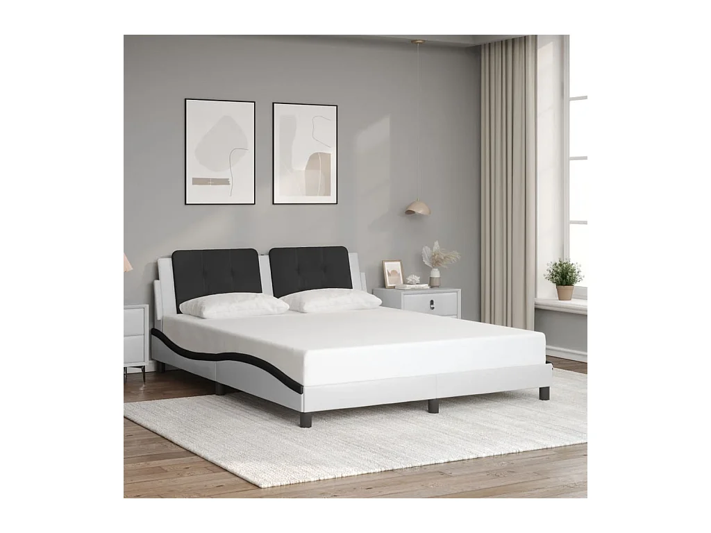 Bedframe met hoofdbord kunstleer zwart en wit 160x200 cm