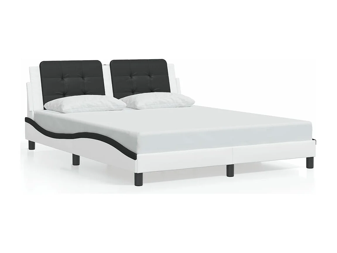 Bettgestell mit Kopfteil Weiß und Schwarz 160x200 cm Kunstleder