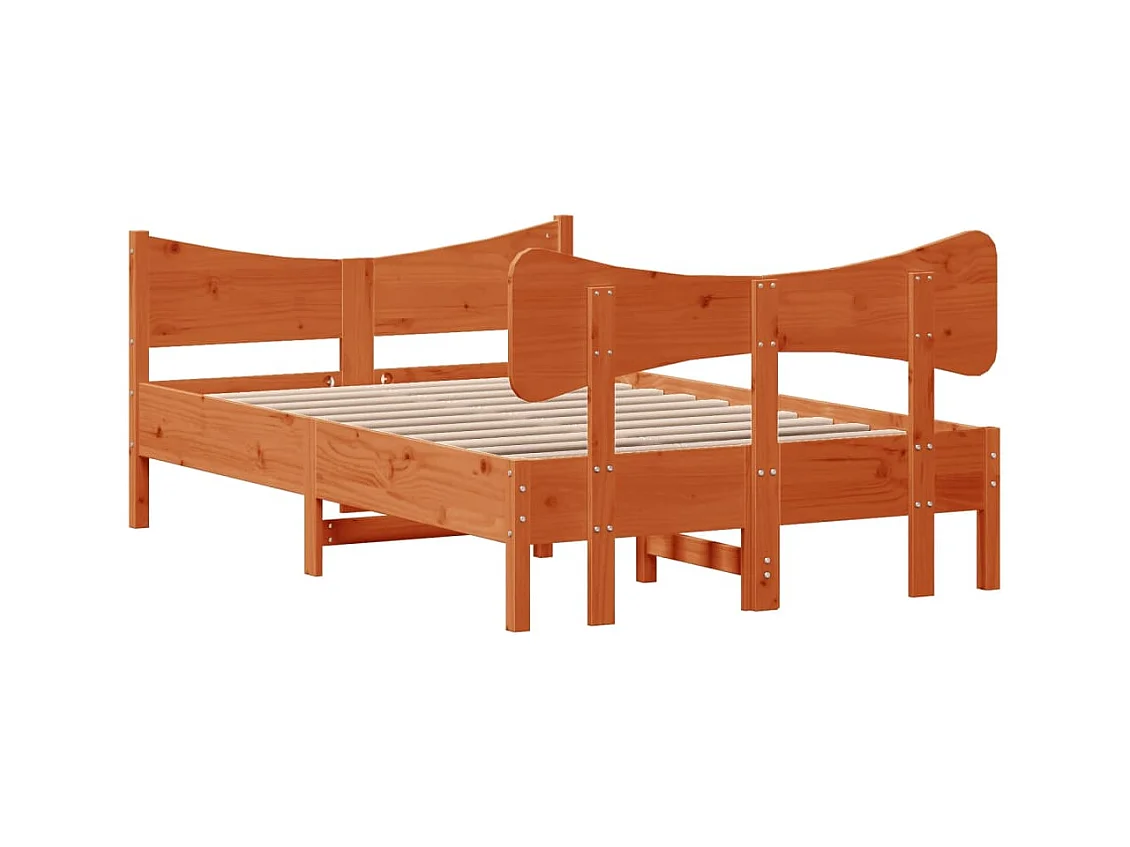 Cama sin colchón madera maciza de pino marrón cera 120x200 cm
