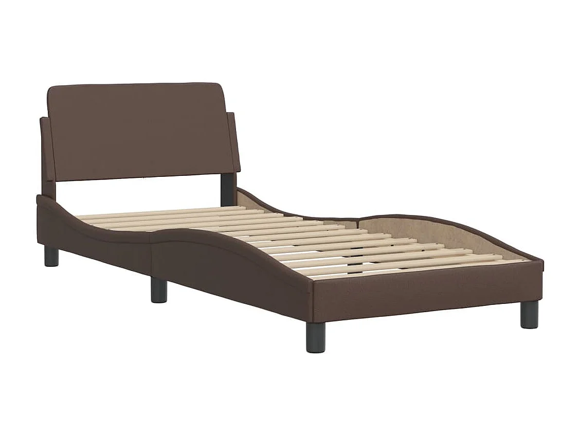 Estrutura cama c/ cabeceira 90x200 cm couro artificial castanho