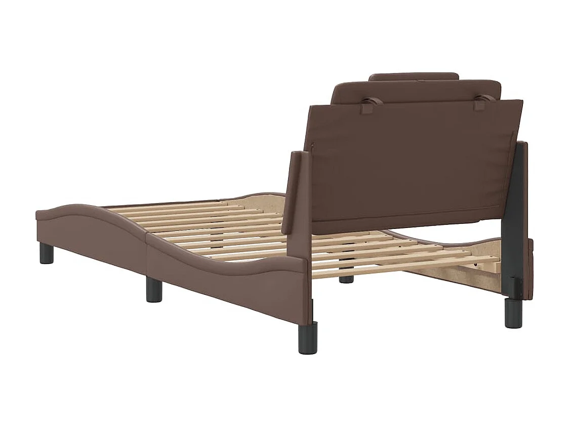Estrutura cama c/ cabeceira 90x200 cm couro artificial castanho