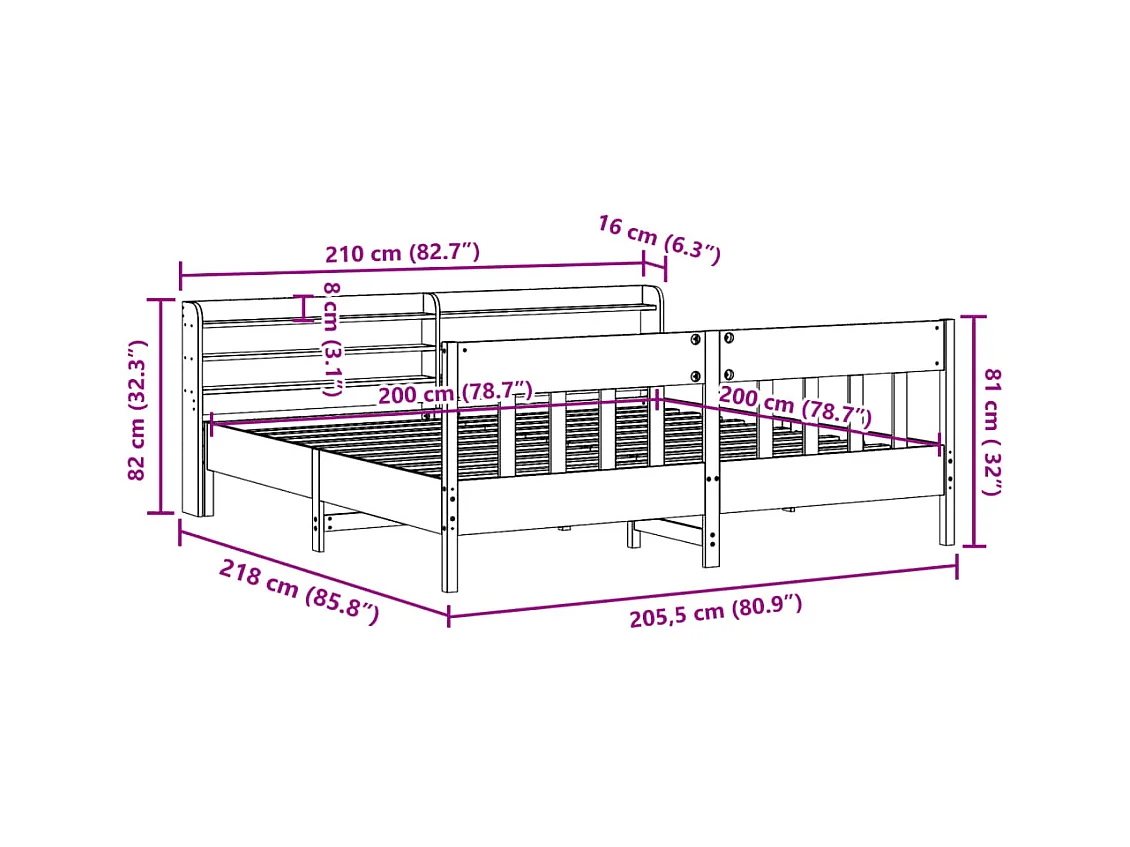 Cadre de lit sans matelas 200x200 cm bois massif de pin