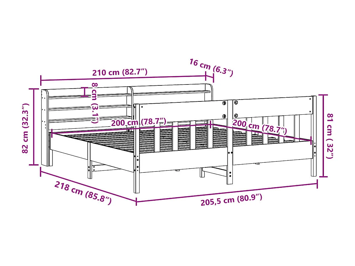 Cadre de lit sans matelas 200x200 cm bois massif de pin