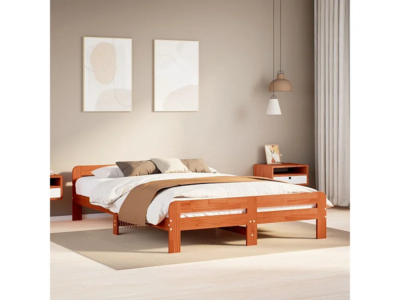 Cadre de lit sans matelas cire marron 140x200cm bois pin massif
