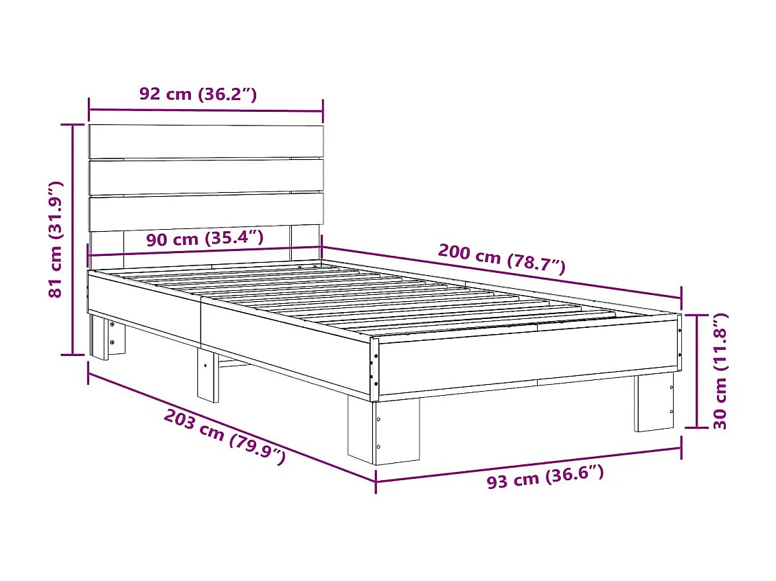 Cadre de lit sans matelas sonoma gris 90x200 cm