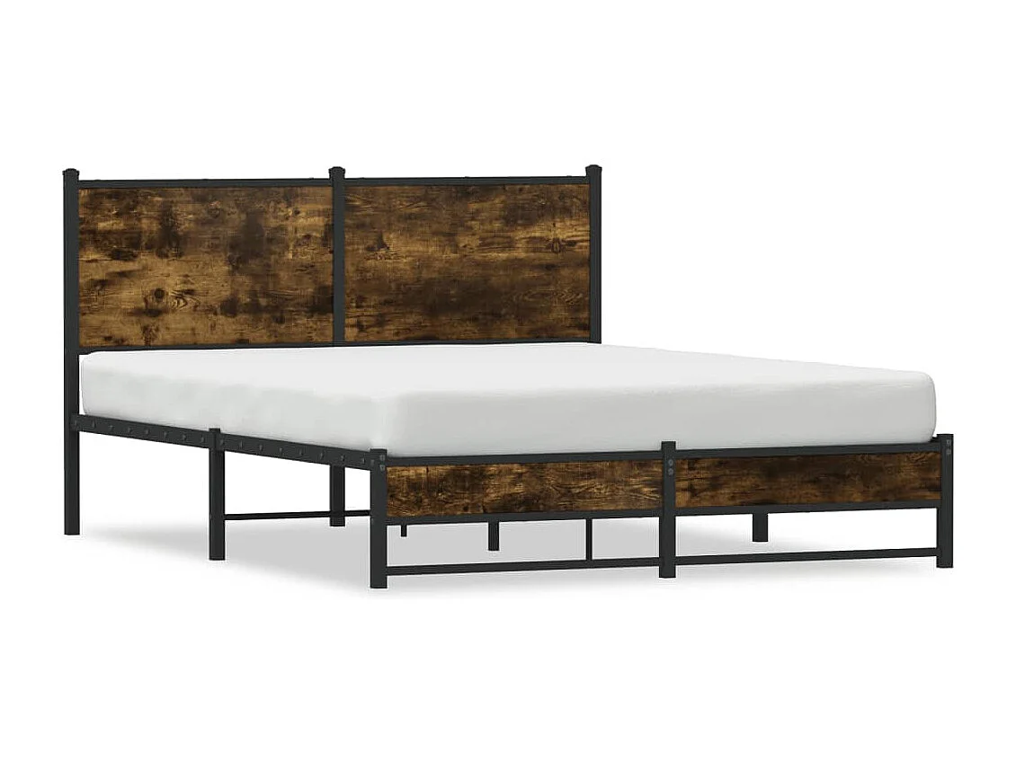 Estructura de cama con cabecero metal roble ahumado 137x190 cm