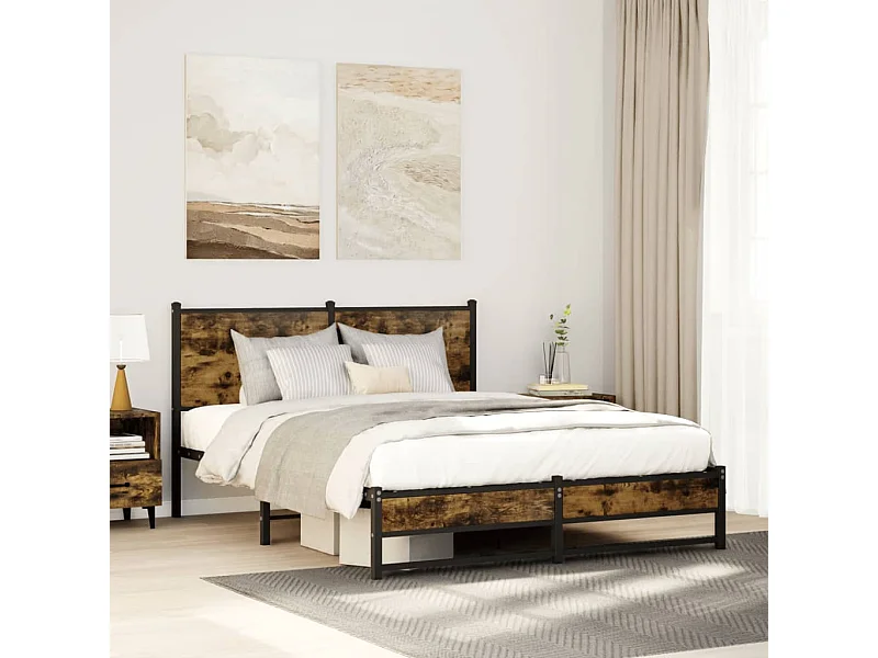 Cadre de lit en métal sans matelas chêne fumé 137x190 cm