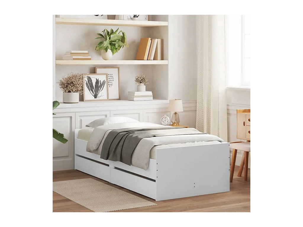 Cadre de lit avec tiroirs sans matelas blanc 90x200 cm