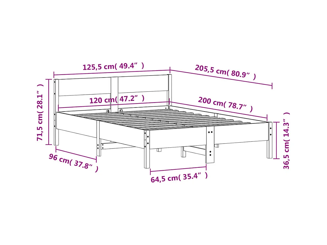 Letto senza Materasso 120x200 cm in Legno Massello di Pino