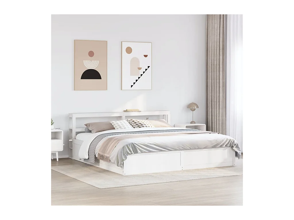 Cadre de lit et tête de lit blanc 200x200 cm bois de pin massif