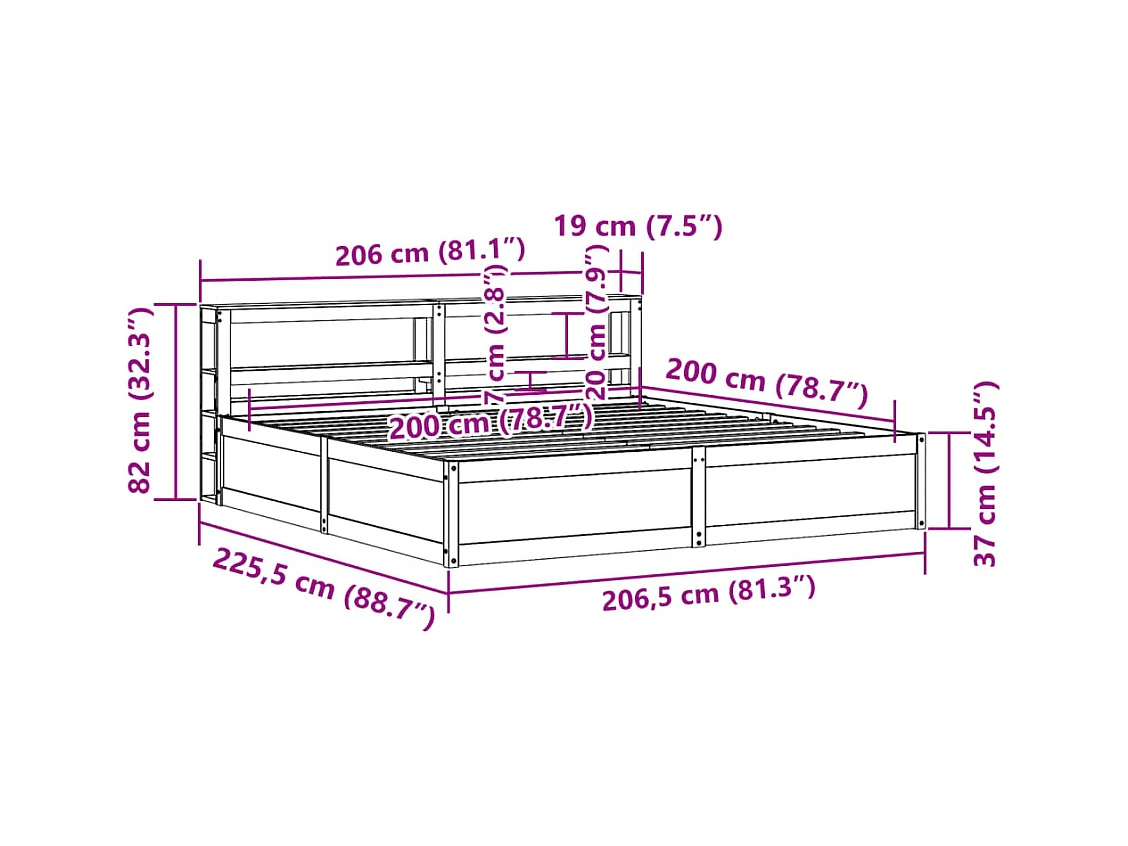 Cadre de lit et tête de lit blanc 200x200 cm bois de pin massif