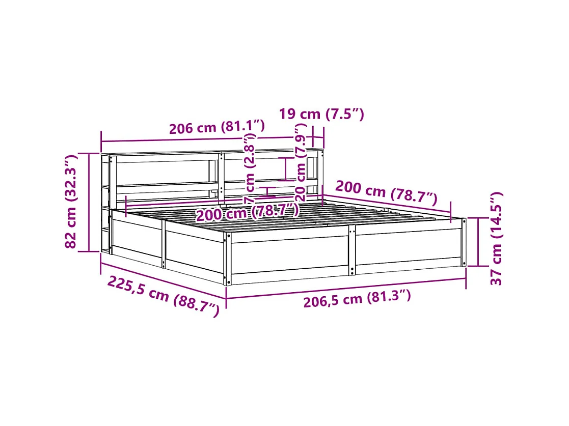 Cadre de lit et tête de lit blanc 200x200 cm bois de pin massif