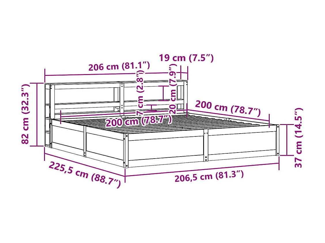 Massivholzbett mit Kopfteil Weiß 200x200 cm Kiefer