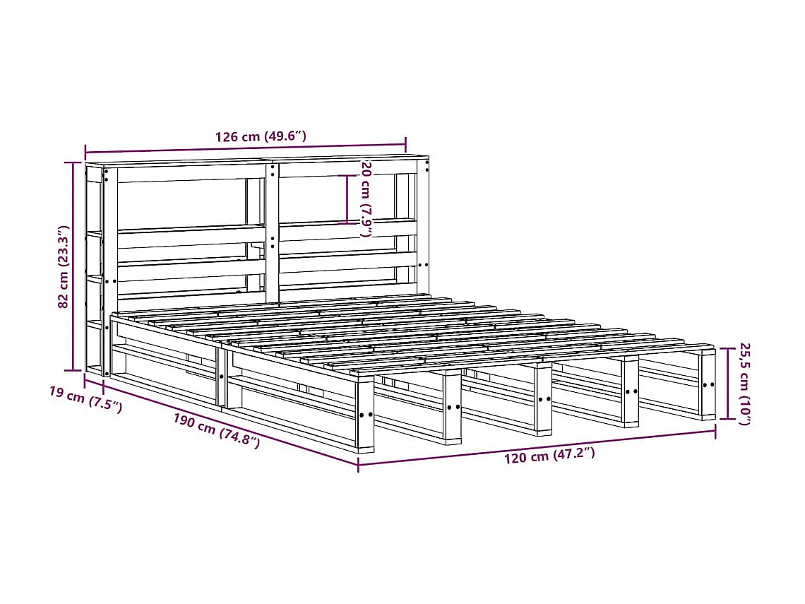 Estructura de cama sin colchón madera maciza blanca 120x190 cm