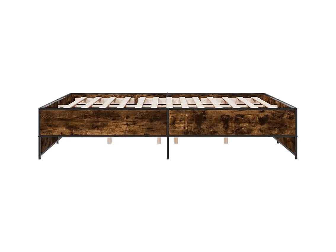 Bedframe bewerkt hout metaal gerookt eikenkleurig 200x200 cm