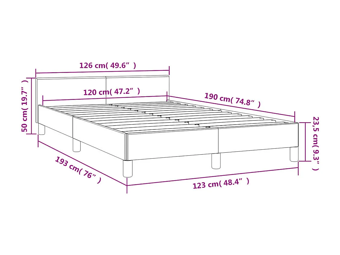 Cadre de lit sans matelas noir 120x190 cm similicuir