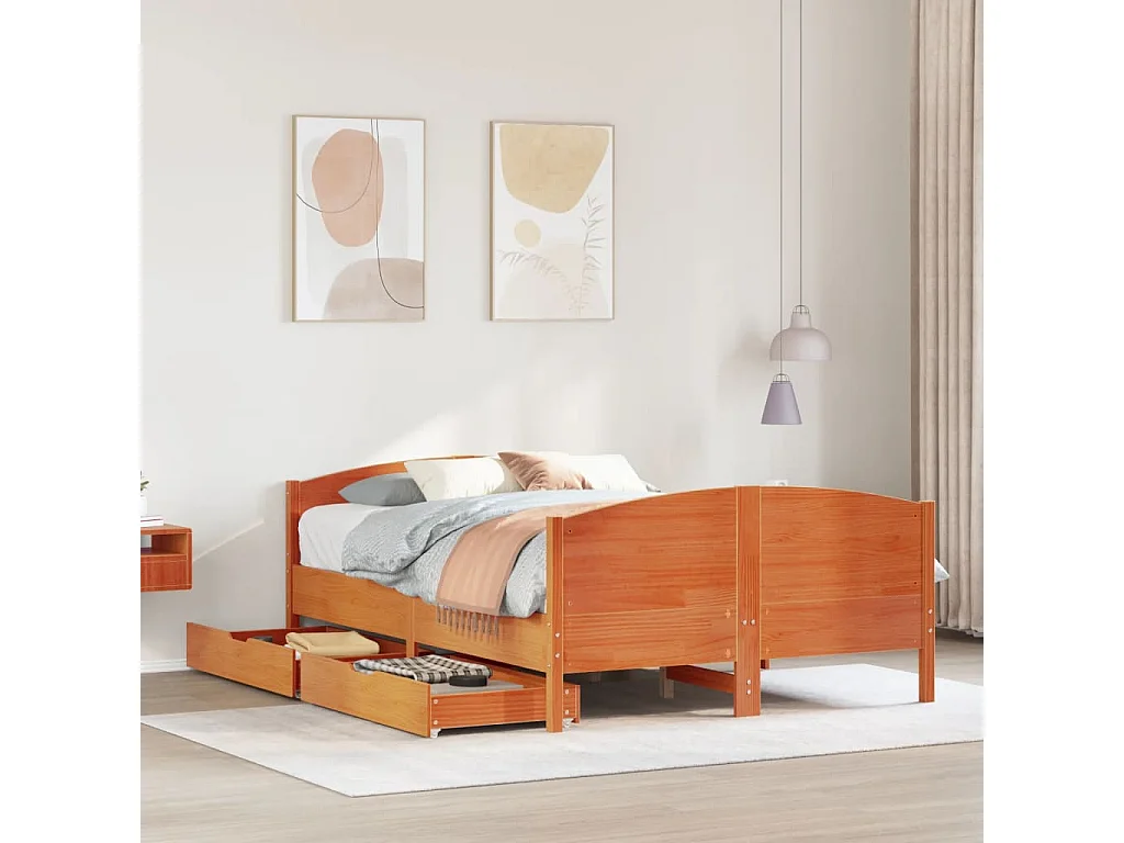Letto senza Materasso Marrone Cera 140x190 cm in Legno di Pino