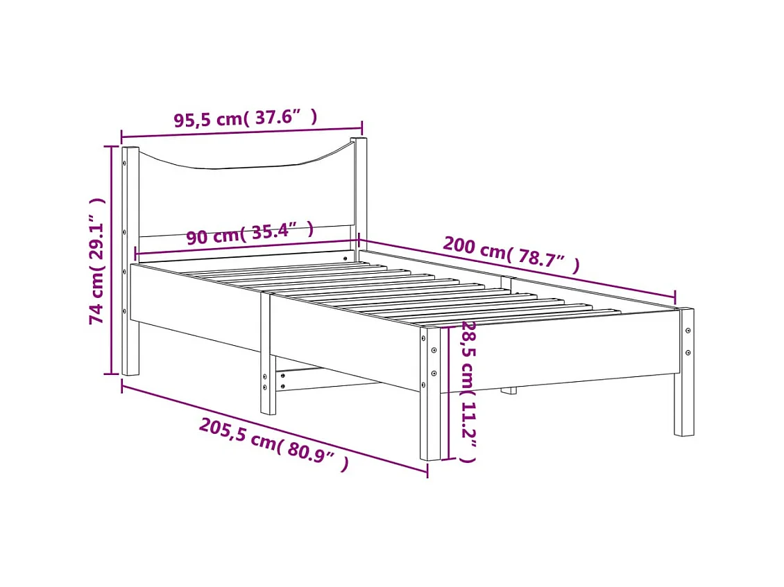 Cadre de lit sans matelas cire marron 90x200 cm bois pin massif