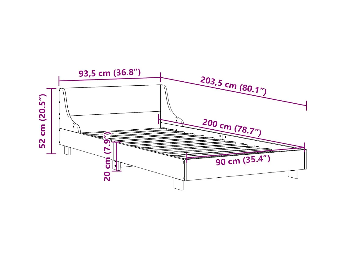 Letto senza Materasso Marrone Cera 90x200 cm Legno di Pino