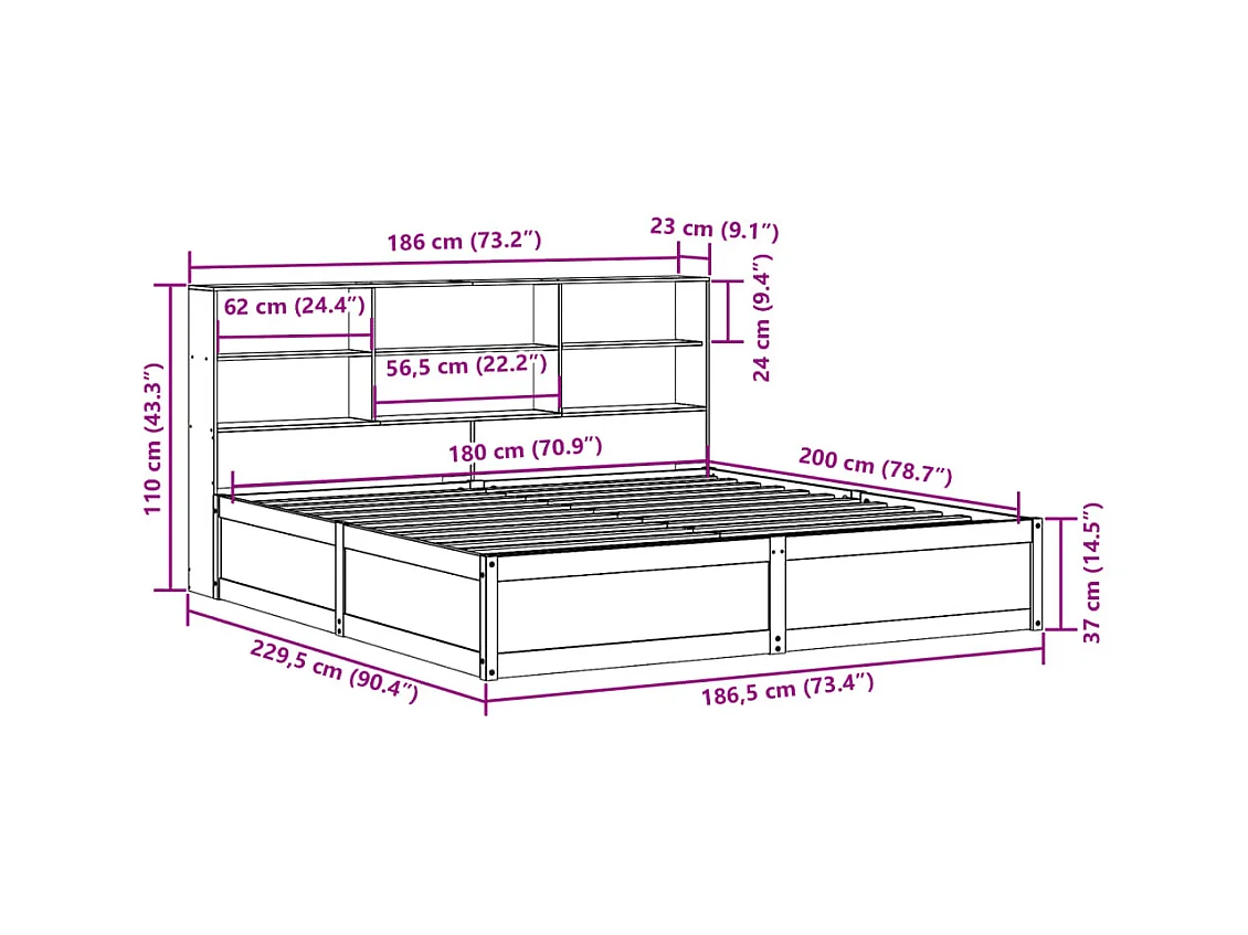 Giroletto senza Materasso Bianco 180x200 cm Legno Massello Pino