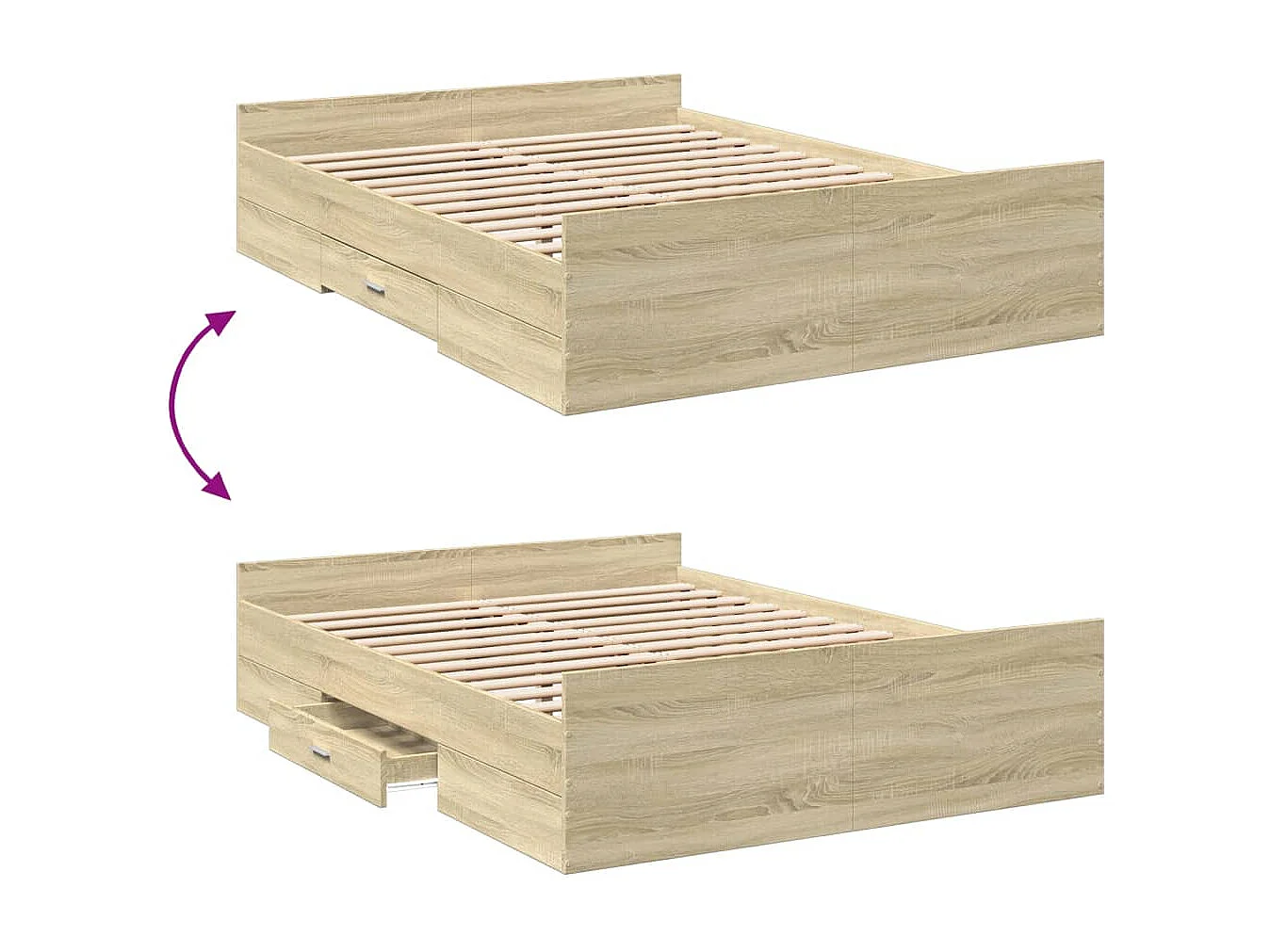 Cadre de lit avec tiroirs sans matelas chêne sonoma 120x190 cm