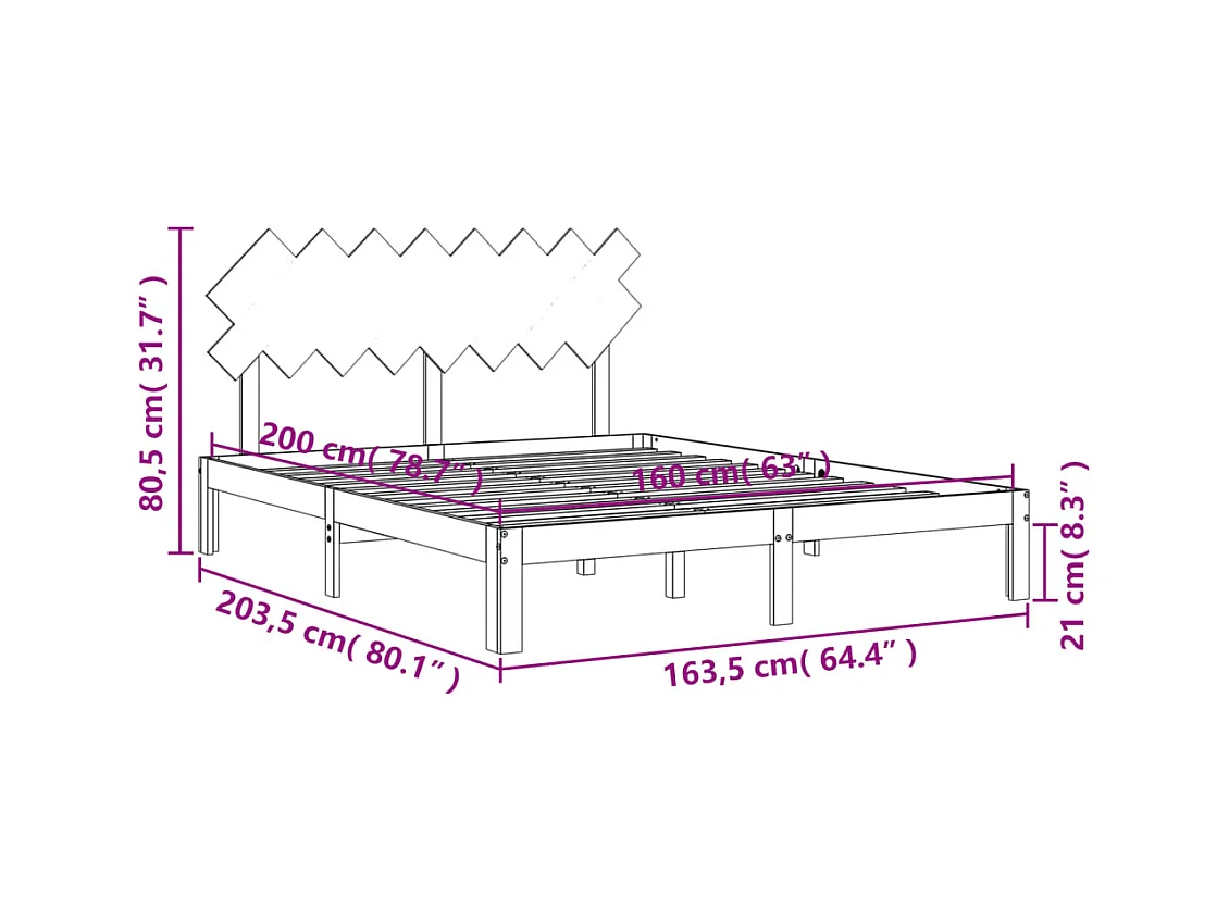 Giroletto Nero in Legno Massello di Pino 140x190 cm