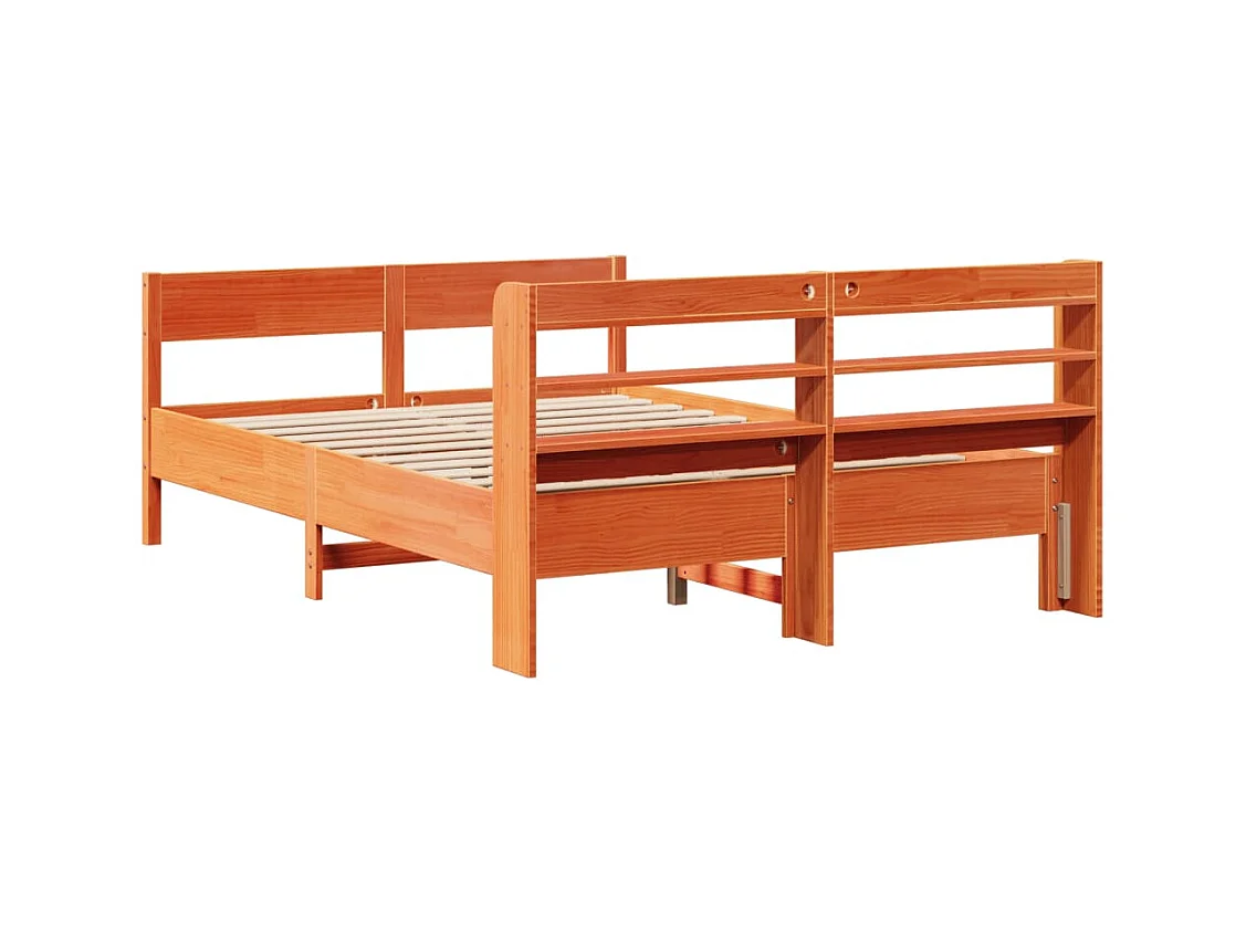 Cama sin colchón madera maciza de pino marrón cera 140x200 cm